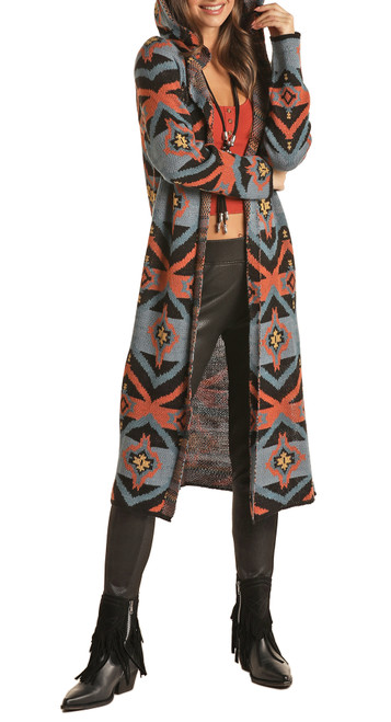 Aztec Knit Hooded Cardigan
