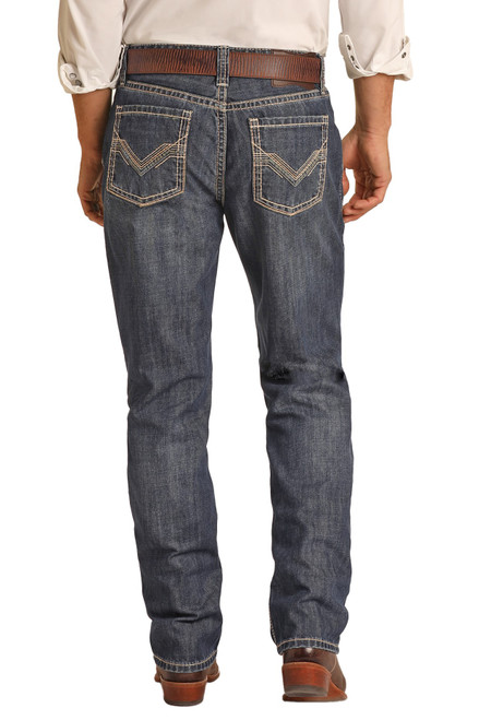 Men's Relaxed Tapered Stackable Bootcut Jeans in Dark Vintage - Back