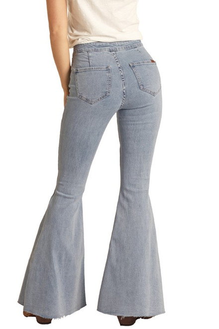 Rock & Roll Ladies Light Wash Extra Stretch High Rise Center Seam Bell  Bottom Jeans RRWD7HRZTT - Stockyard Style