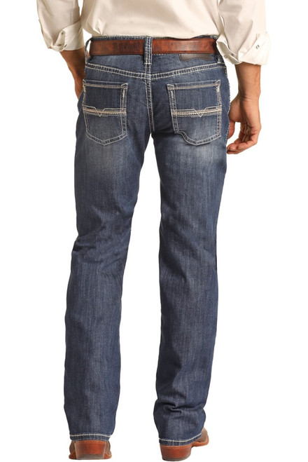 Men's Regular Fit Stretch Straight Bootcut Jeans in Dark Vintage - Back