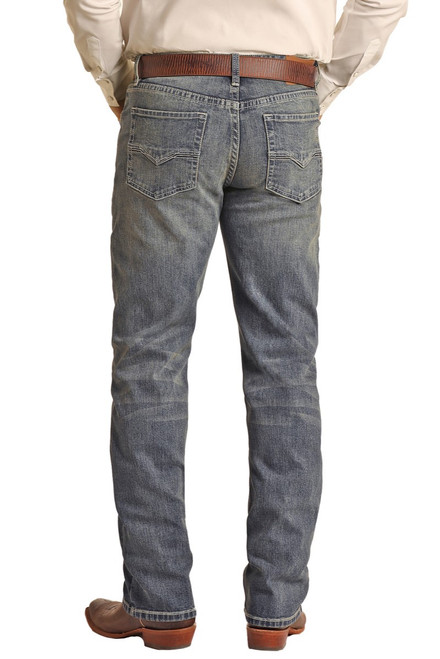 Men's Vintage '46 Relaxed Tapered Stretch Stackable Bootcut Jeans in Medium Vintage - Back