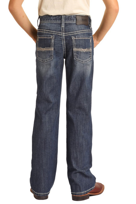 Boys' Relaxed Tapered Fit Stretch Stackable Bootcut Jeans in Dark Vintage - Back