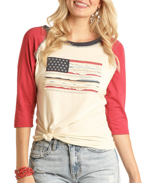 Women's Flag Baseball Tee in Natural - Front