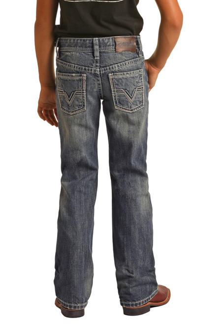 Boys' Regular Fit Bootcut Jeans in Medium Vintage - Back