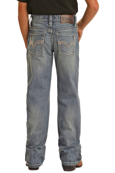 Boys' Regular Fit Stretch Bootcut Jeans in Medium Vintage - Back