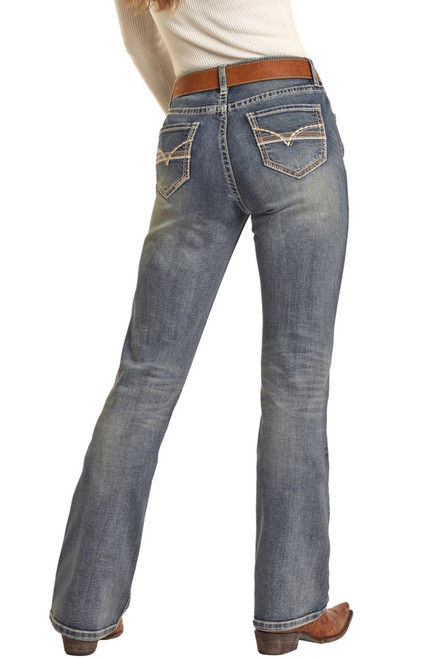 Women's Mid Rise Extra Stretch Bootcut Jeans in Medium Vintage - Back