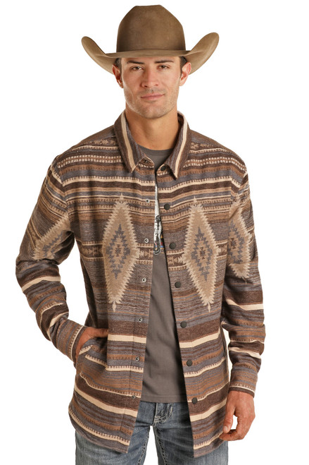 Men's Aztec Shirt Jacket in Dark Brown - Front