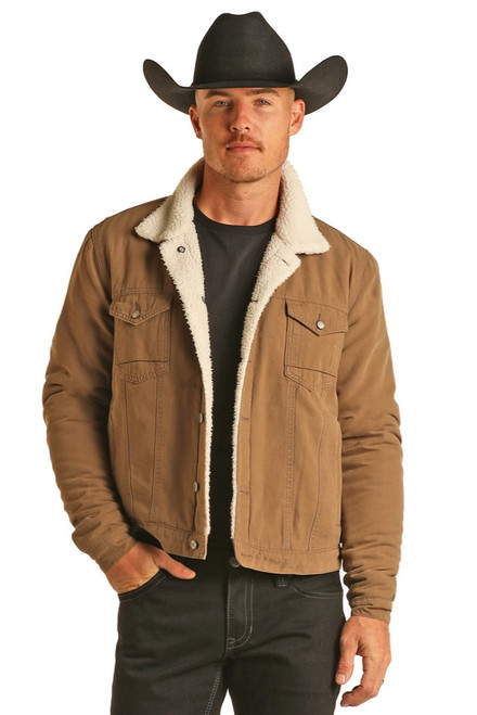 Men's Solid Jacket in Khaki - Front