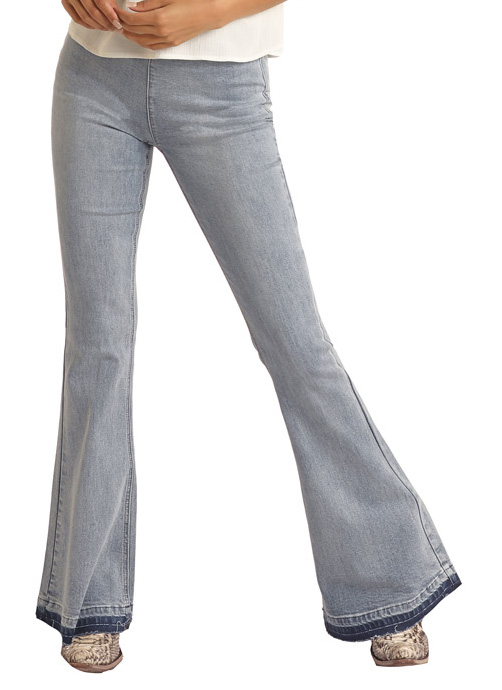 Bargain Bells High Rise Stretch Light Wash Pull-On Flare Jeans