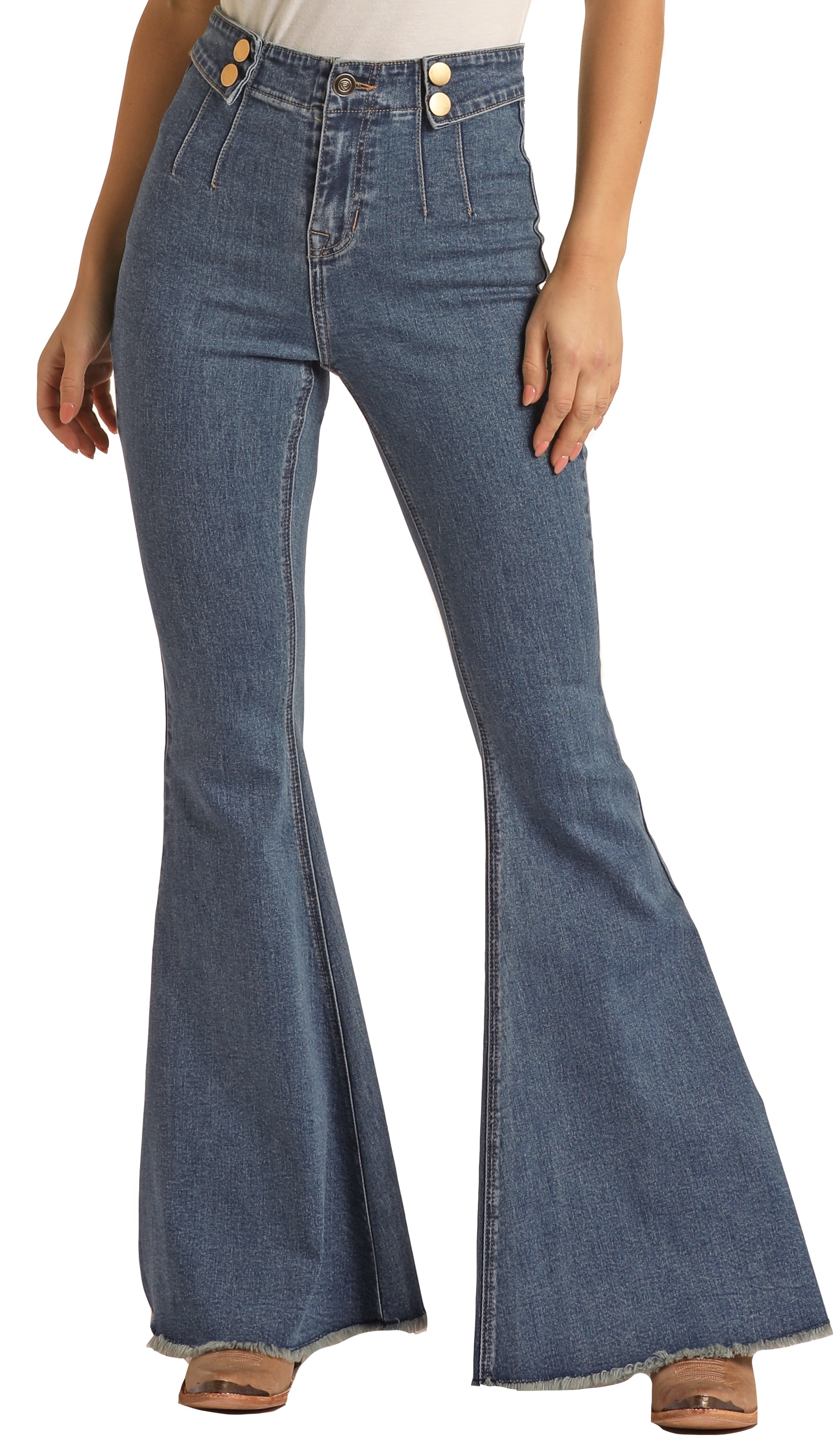 Washed Bell Bottom Front Seam Flare Pants in Dark Blue - The Rustic Rack  Boutique