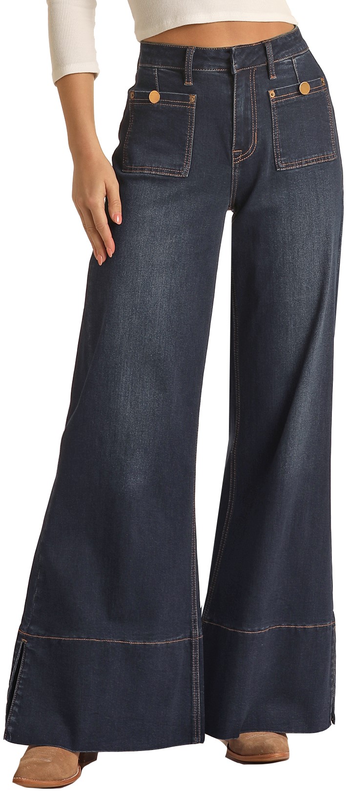 Women's High Rise Extra Stretch Square Pocket Palazzo Flare Jeans
