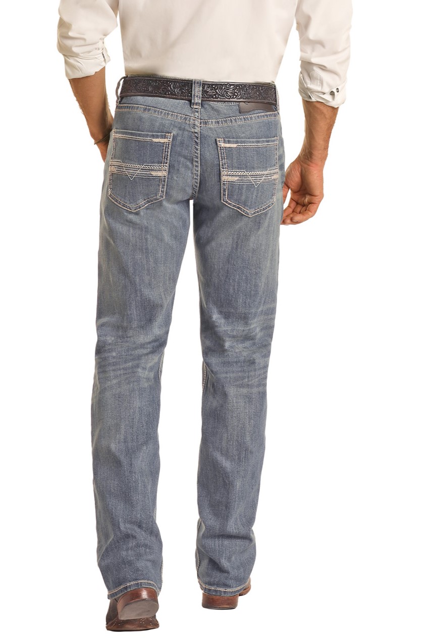 Men\'s Regular Fit Stretch Straight Roll Medium Jeans - Rock Denim Vintage | and