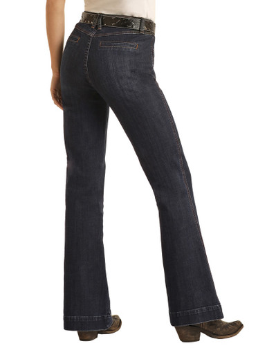 Rock & Roll Ladies Dark Vintage Front Flap Pocket High Rise Extra Stretch  Trouser Jeans RRWD5HR0GH - Stockyard Style