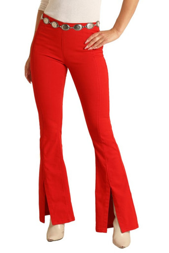 Women's High Rise Extra Stretch Pull On Flare Jeans - Red