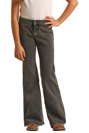 Product Name: Rock & Roll Denim Girls' Star Print Striped Panel Medium Wash  Flare Jeans