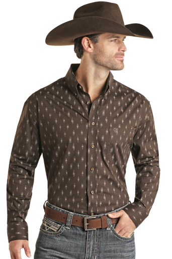 English Heroes Men's Long Sleeve Western Shirt | Rhinestone Cowboy Rock Roll N Soul L / Green