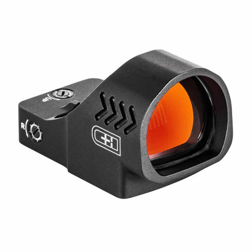 C&H Precision COMP Red Dot Sight, front-right angled view, 27mm large lens window with red illumination