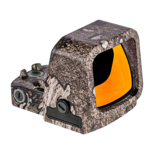 C&H Precision HNT-R Max Red Dot Optic, front-right angled view, illuminated 24mm window with TrueTimber Strata Camouflage