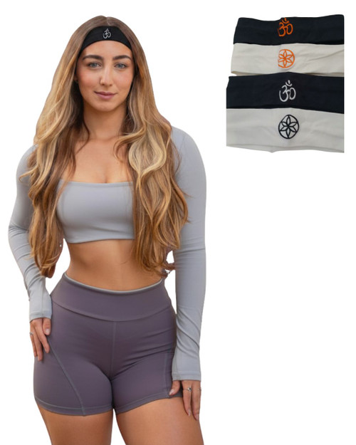 Embroidered Yoga Headbands 4 Pack | Cotton Lycra Stretch Hair Bands for Yoga, Pilates & Fitness