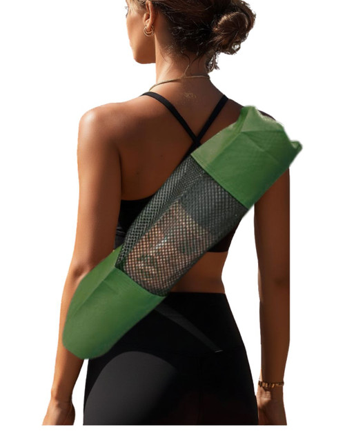 Green Yoga Mat Bag with Zip | Lightweight Nylon Yoga Mat Carrier with Adjustable Shoulder Strap & Mesh Vent