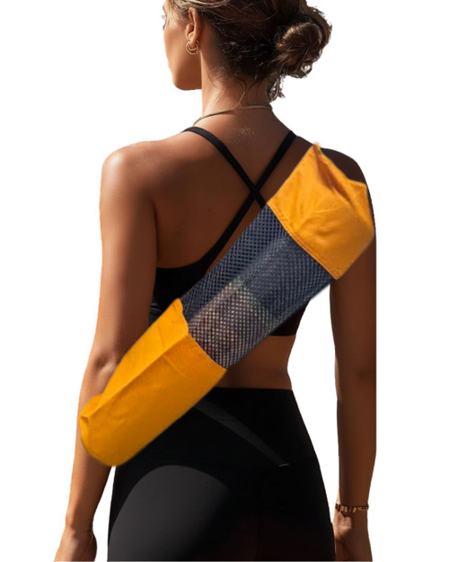 Orange Yoga Mat Bag with Zip | Lightweight Nylon Yoga Mat Carrier with Adjustable Shoulder Strap & Mesh Vent