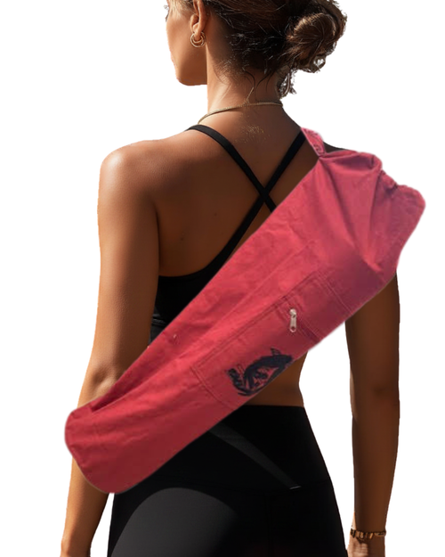 Koi Fish Embroidered Cotton Yoga Mat Bag | Organic Cotton Yoga Mat Carrier with Adjustable Shoulder Strap & Zip Pockets