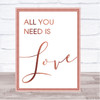 Rose Gold Beatles All You Need Is Love Song Lyric Quote Print