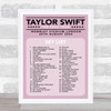 Taylor Swift - Concert Setlist Gig Poster Print Canvas Pink - Wembley London England - Aug 20 2024