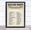 Taylor Swift - Concert Setlist Gig Poster Print Canvas Neutral - Wembley London England - Aug 20 2024