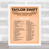 Taylor Swift - Concert Setlist Gig Poster Print Canvas Coral - Wembley London England - Aug 20 2024