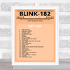 Blink-182 - Concert Setlist Gig Poster Print Canvas Coral - The OVO Hydro Glasgow Scotland - Aug 30th 2024