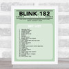Blink-182 - Concert Setlist Gig Poster Print Canvas Green - The OVO Hydro Glasgow Scotland - Aug 30th 2024