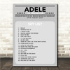 Adele - Concert Setlist Poster Print Canvas Grey - Sonderfreifläche Messe - Aug 24th 2024