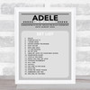 Adele - Concert Setlist Poster Print Canvas Grey - Sonderfreifläche Messe - Aug 24th 2024