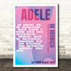Adele - Concert Setlist Poster Print Canvas Pink Purple - Sonderfreifläche Messe - Aug 24th 2024
