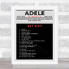 Adele - Concert Setlist Poster Print Canvas Grey Black - Sonderfreifläche Messe - Aug 24th 2024