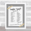 Taylor Swift - Concert Setlist Gig Poster Print Canvas Grey Tape - Wembley London England - Aug 20 2024