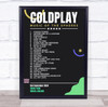 Coldplay - Concert Setlist Gig Poster Print Canvas Black Green - Croke Park Dublin Ireland - Sept 2nd 2024