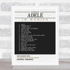 Adele - Concert Setlist Poster Print Canvas Black Grey - Sonderfreifläche Messe - Aug 24th 2024
