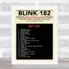 Blink-182 - Concert Setlist Gig Poster Print Canvas Mustard Black - The OVO Hydro Glasgow Scotland - Aug 30th 2024