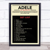 Adele - Concert Setlist Poster Print Canvas Mustard Black - Sonderfreifläche Messe - Aug 24th 2024