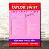 Taylor Swift - Concert Setlist Gig Poster Print Canvas Red Pink - Wembley London England - Aug 20 2024