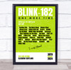 Blink-182 - Concert Setlist Gig Poster Print Canvas Bright Green - The OVO Hydro Glasgow Scotland - Aug 30th 2024