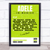 Adele - Concert Setlist Poster Print Canvas Bright Green - Sonderfreifläche Messe - Aug 24th 2024