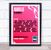Adele - Concert Setlist Poster Print Canvas Bright Pink - Sonderfreifläche Messe - Aug 24th 2024