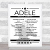 Adele - Concert Setlist Poster Print Canvas - Adele at Sonderfreifläche Messe - Munich, Germany - August 3rd 2024