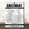 Greenday Concert Setlist Poster Print Canvas - Any Date, Gig, Venue
