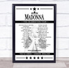 Madonna Concert Setlist Poster Print Canvas - Any Date, Gig, Venue