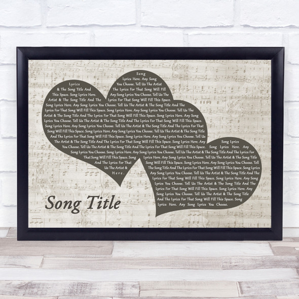 Band of Heathens Landscape Music Script Two Hearts Any Song Lyrics Custom Wall Art Music Lyrics Poster Print, Framed Print Or Canvas