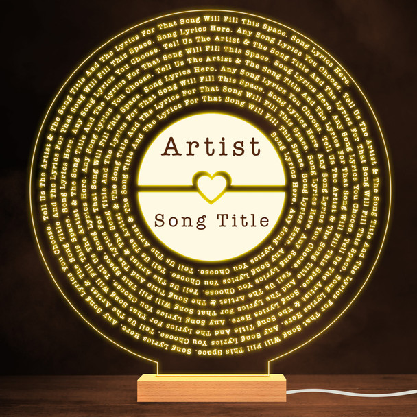 Round Vinyl Record Any Song Lyrics Personalised Music Gift LED Lamp Night Light